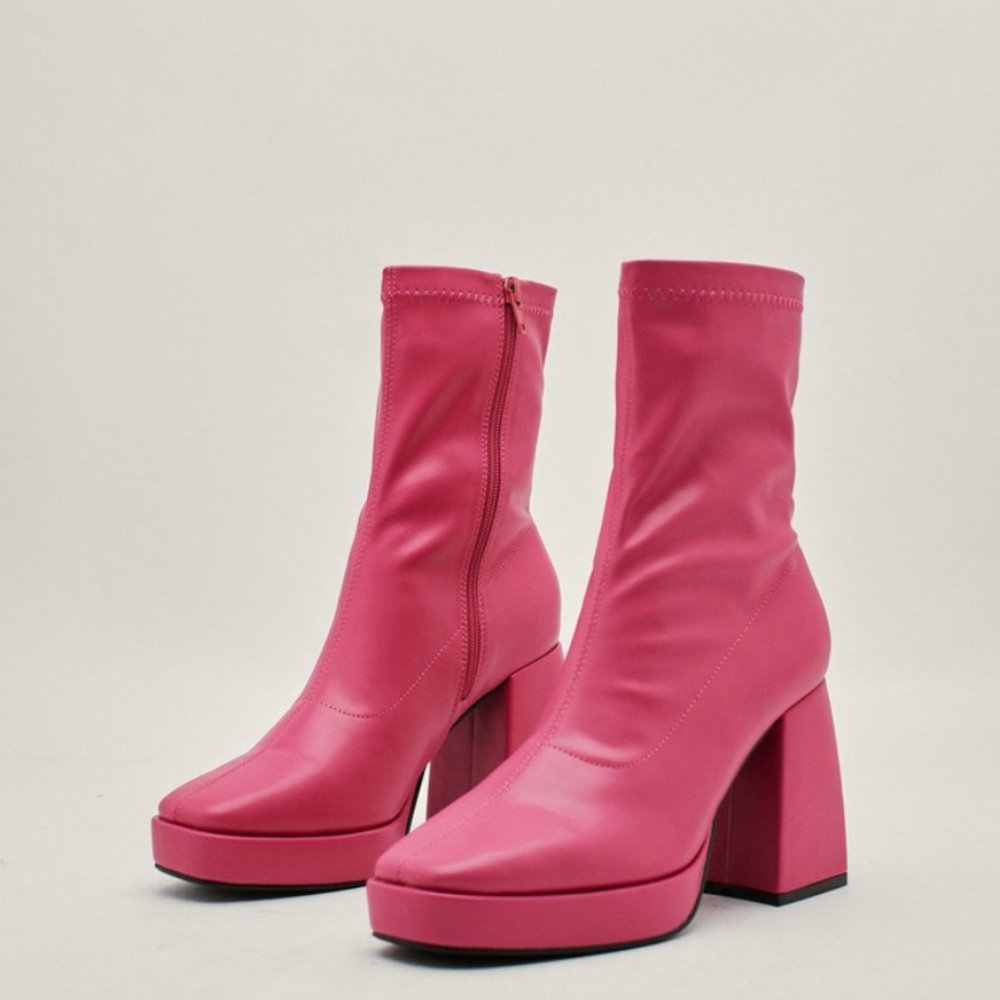 Faux Leather Platform Sock Boot - Nasty Gal Size US 9